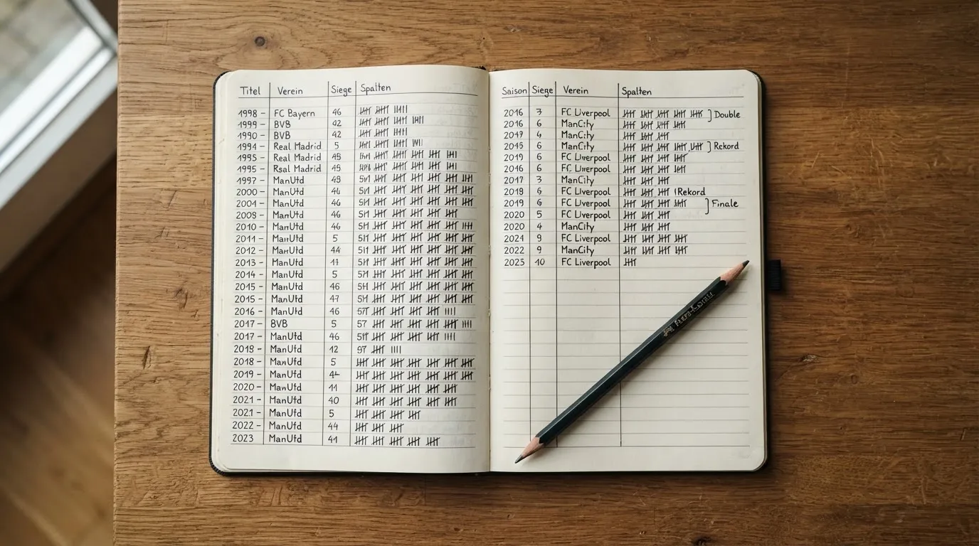 Ein Notizbuch mit handschriftlichen Spalten und Strichlisten liegt neben einem Taschenrechner und einem Bleistift auf einem Schreibtisch.
