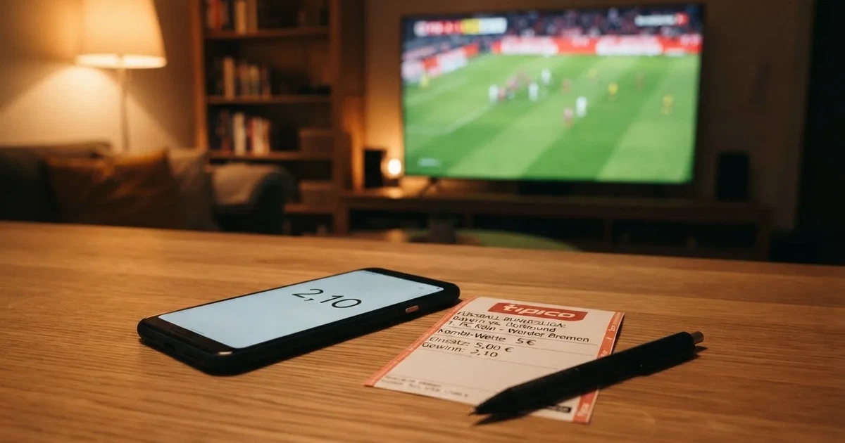 Ein leerer Umschlag und eine Münze liegen auf einer Tischplatte neben einem Smartphone mit dunklem Display.